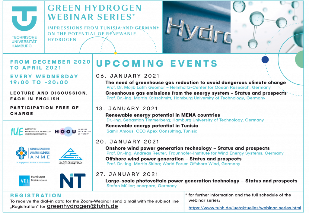 Termine und Logos von dem New webinar series “Green Hydrogen”